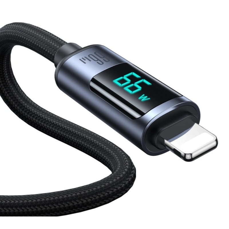 Joyroom Cabo Prism Series 66 W USB‑A para USB‑C 1,2 m com ecrã LED (Preto) - Item1